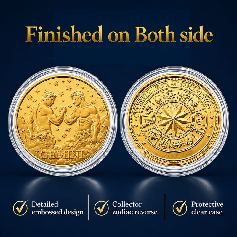24K Gold Celestial Zodiac Collection - Gemini Embossed Double View Coin Sheet 10mg (50mm)