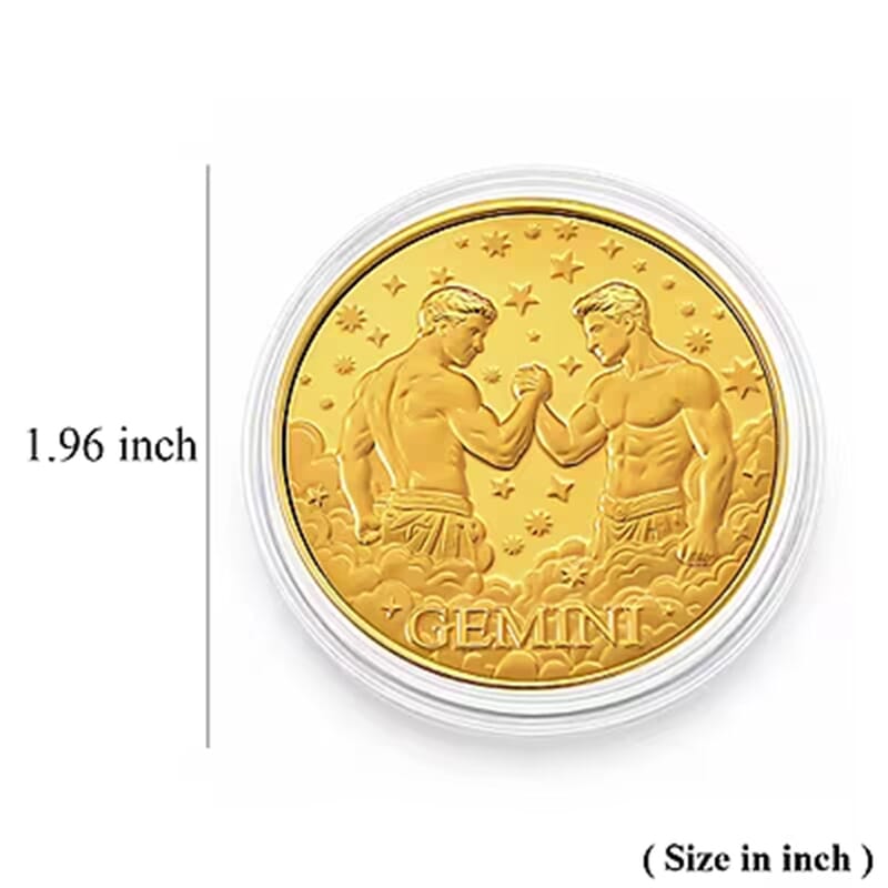 24K Gold Celestial Zodiac Collection - Gemini Embossed Double View Coin Sheet 10mg (50mm)
