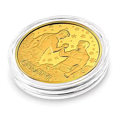 24K Gold Celestial Zodiac Collection - Gemini Embossed Double View Coin Sheet 10mg (50mm)