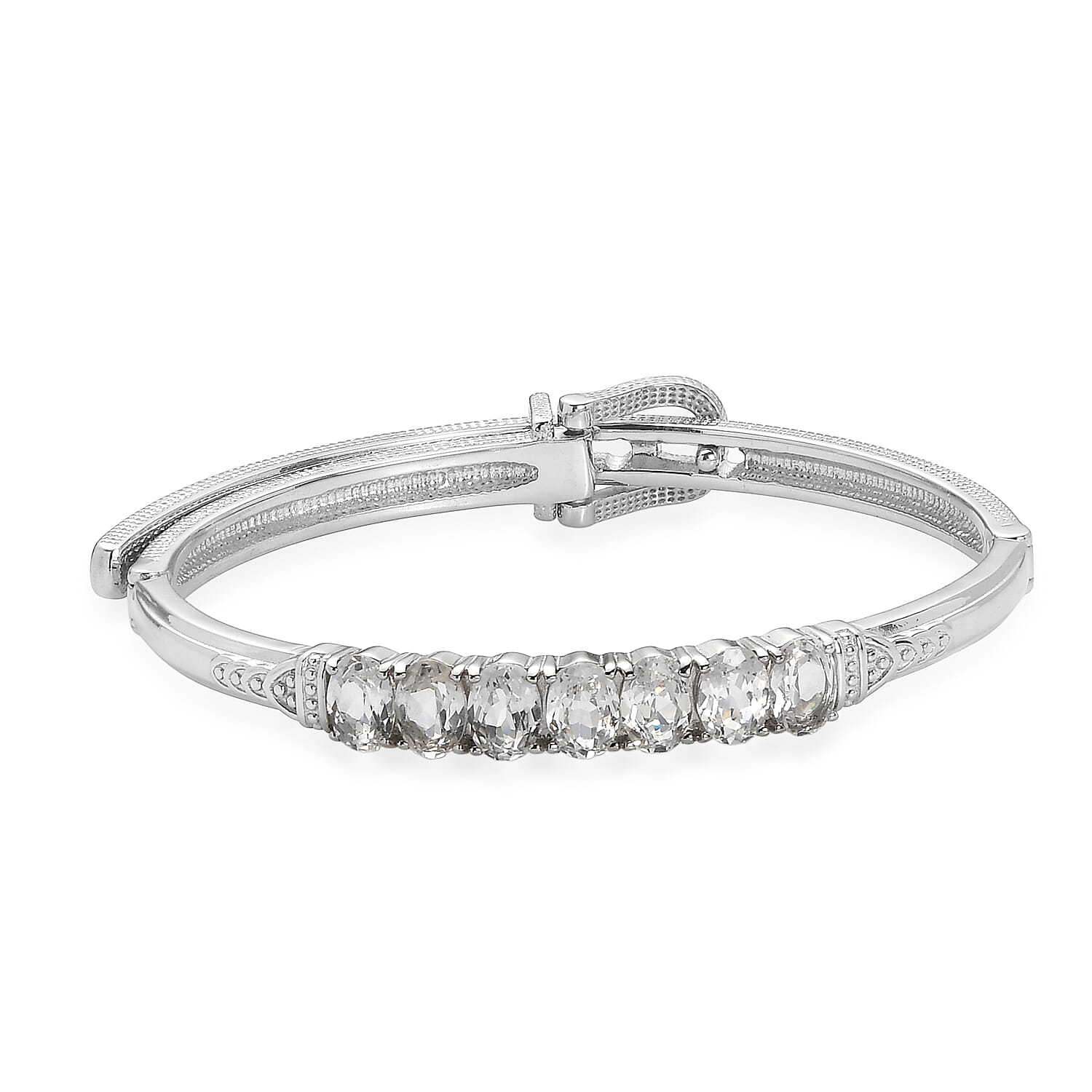 EverTrue Lab Created White Sapphire 7.20 ctw Bangle Bracelet in Stainless Steel (7.25 In)