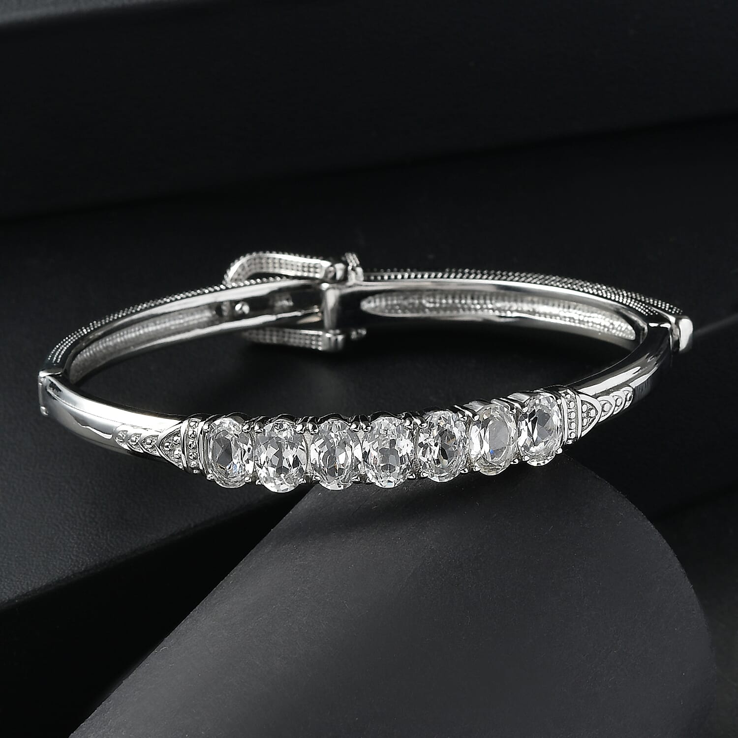 EverTrue Lab Created White Sapphire 7.20 ctw Bangle Bracelet in Stainless Steel (7.25 In)