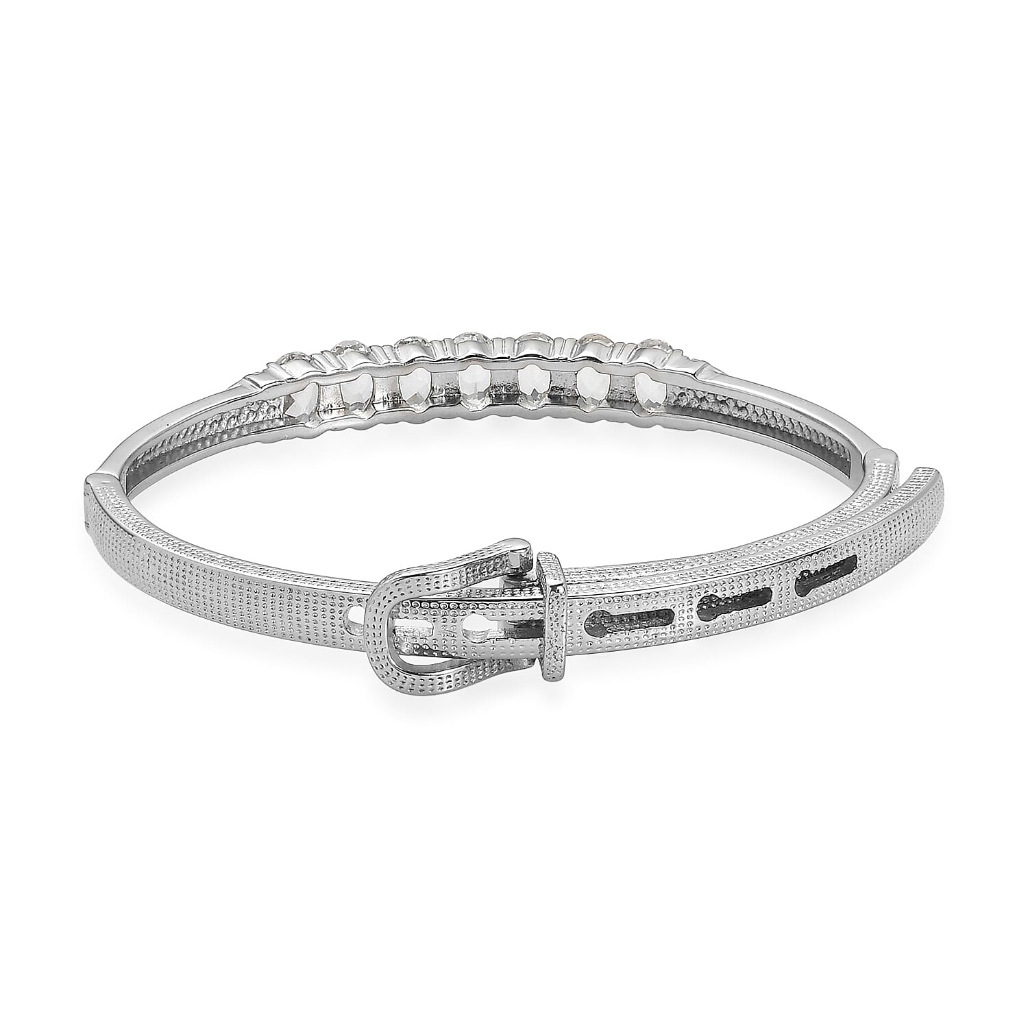 EverTrue Lab Created White Sapphire 7.20 ctw Bangle Bracelet in Stainless Steel (7.25 In)