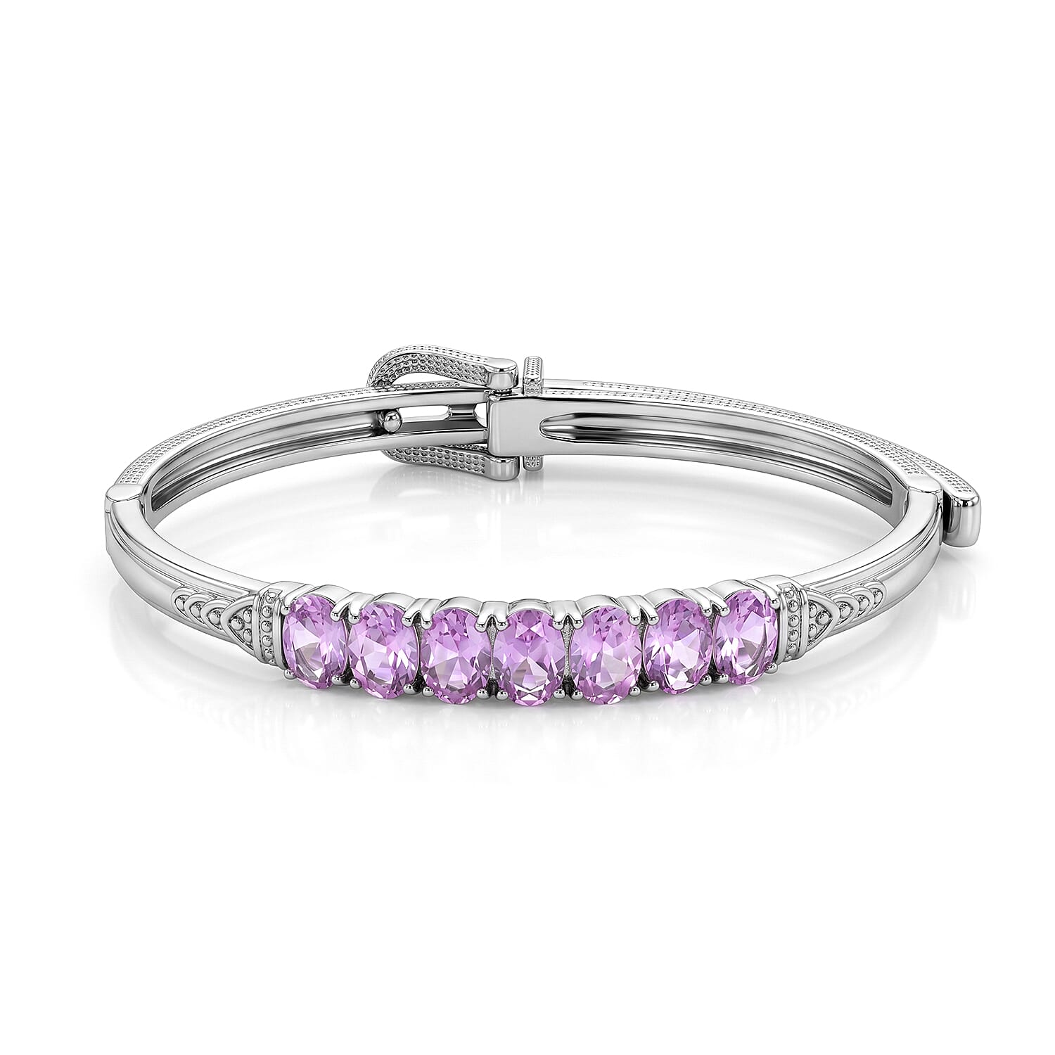 EverTrue Lab Created Pink Sapphire 6.35 ctw Bangle Bracelet in Stainless Steel (7.25 In)