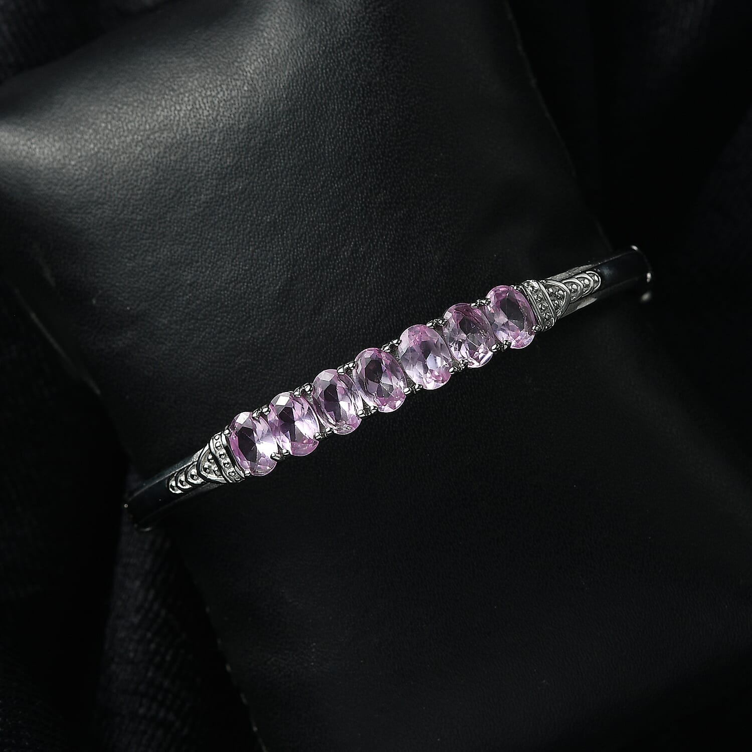 EverTrue Lab Created Pink Sapphire 6.35 ctw Bangle Bracelet in Stainless Steel (7.25 In)
