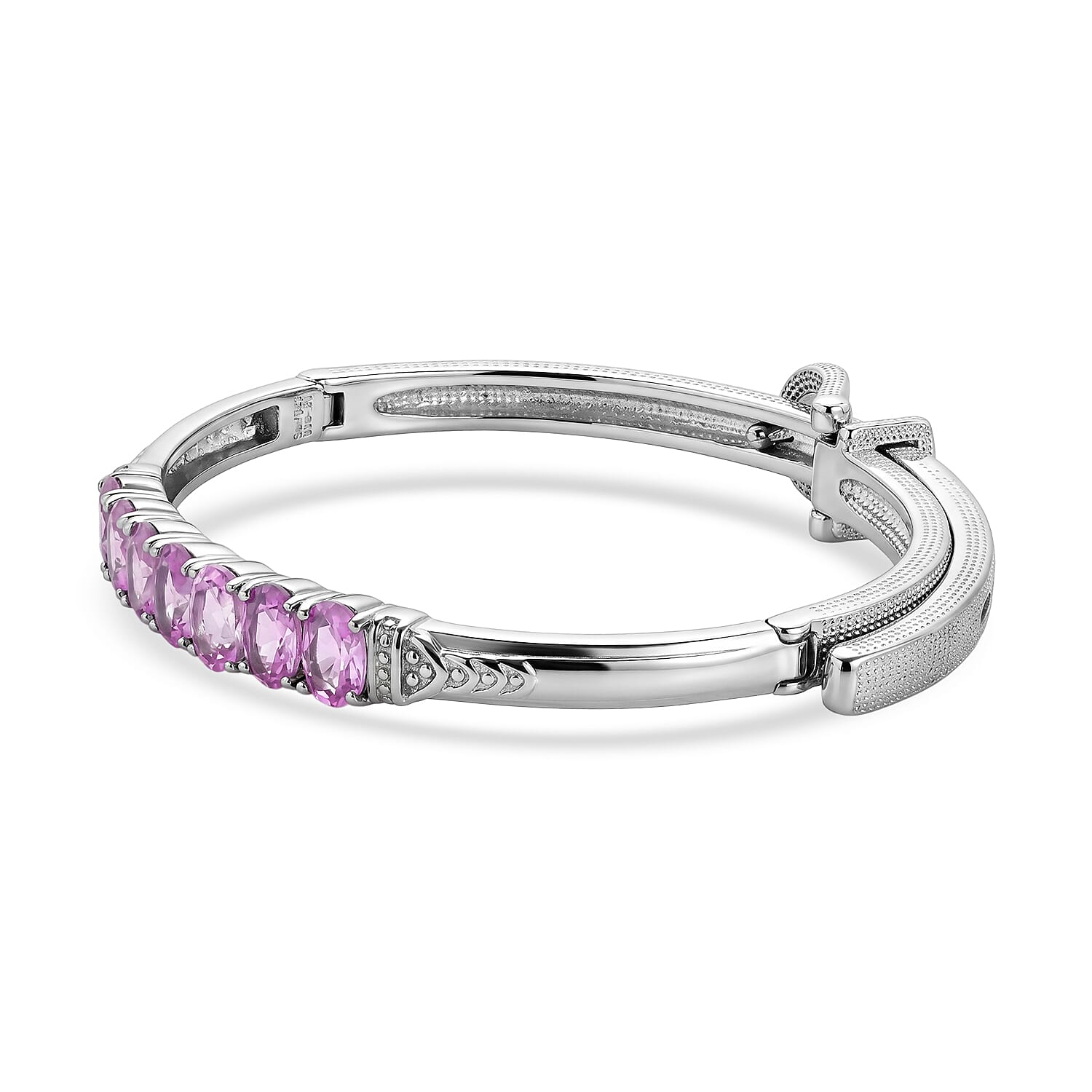 EverTrue Lab Created Pink Sapphire 6.35 ctw Bangle Bracelet in Stainless Steel (7.25 In)