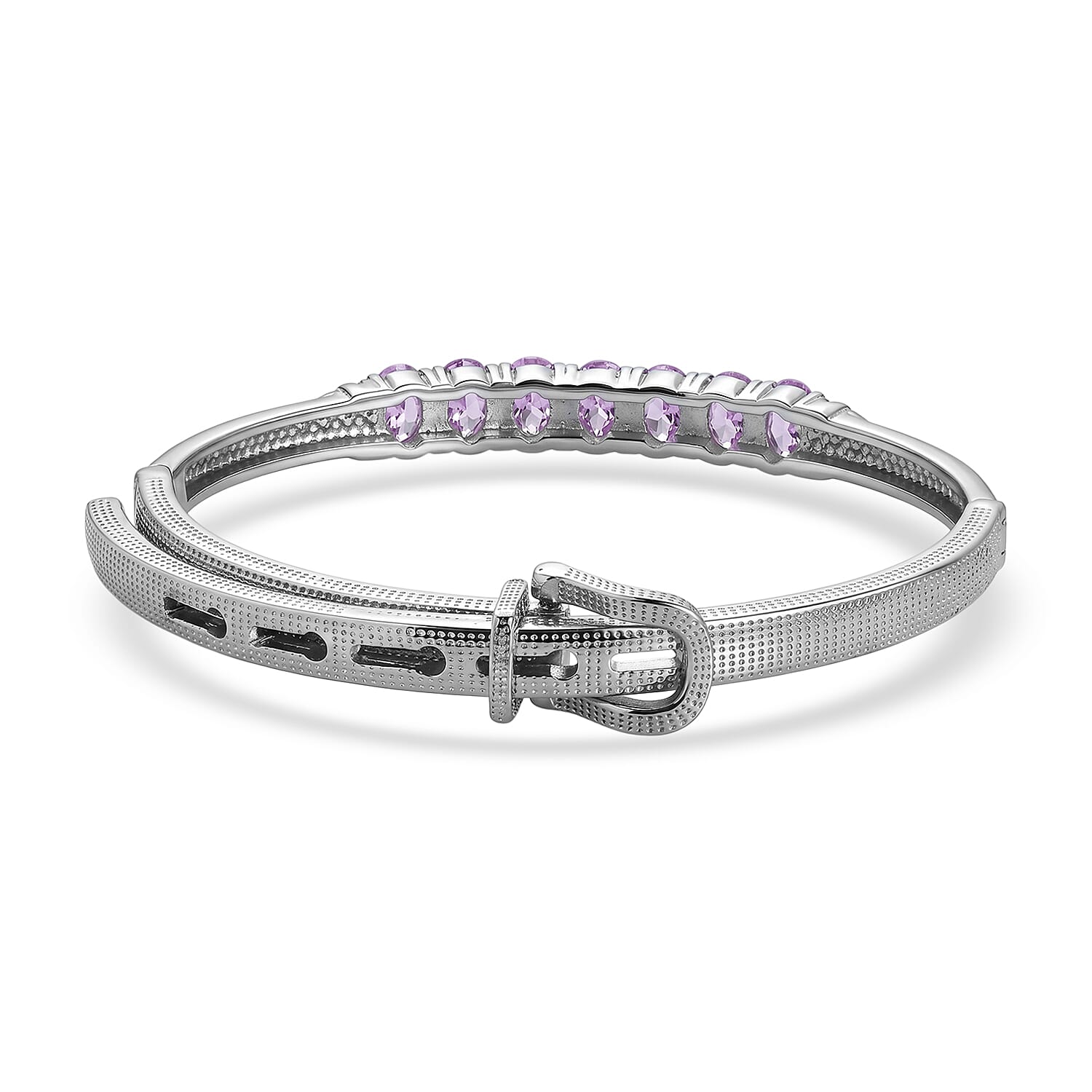 EverTrue Lab Created Pink Sapphire 6.35 ctw Bangle Bracelet in Stainless Steel (7.25 In)