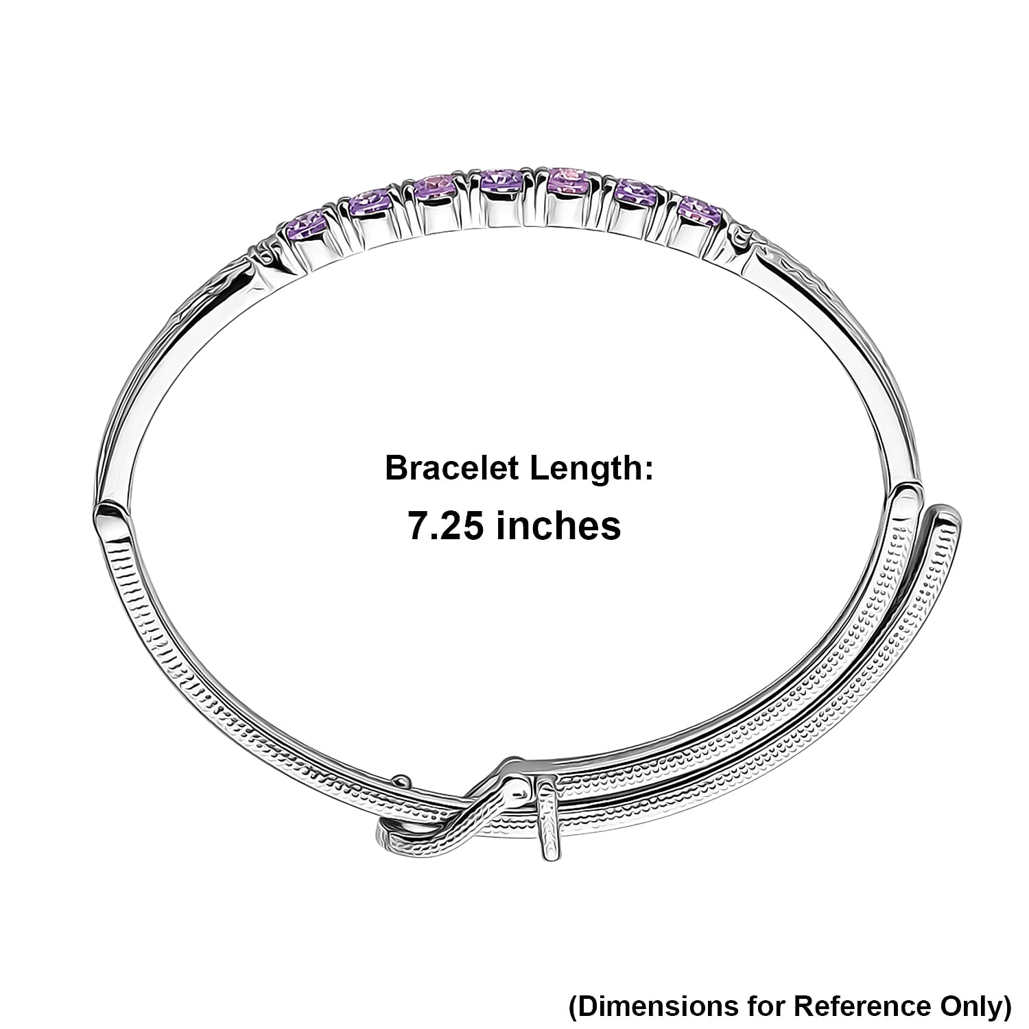 EverTrue Lab Created Pink Sapphire 6.35 ctw Bangle Bracelet in Stainless Steel (7.25 In)