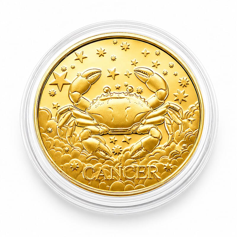 24K Gold Celestial Zodiac Collection - Cancer Embossed Double View Coin Sheet 10mg (50mm)