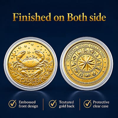 24K Gold Celestial Zodiac Collection - Cancer Embossed Double View Coin Sheet 10mg (50mm)