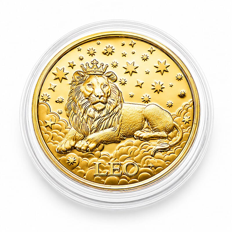 24K Gold Celestial Zodiac Collection - Leo Embossed Double View Coin Sheet 10mg (50mm)
