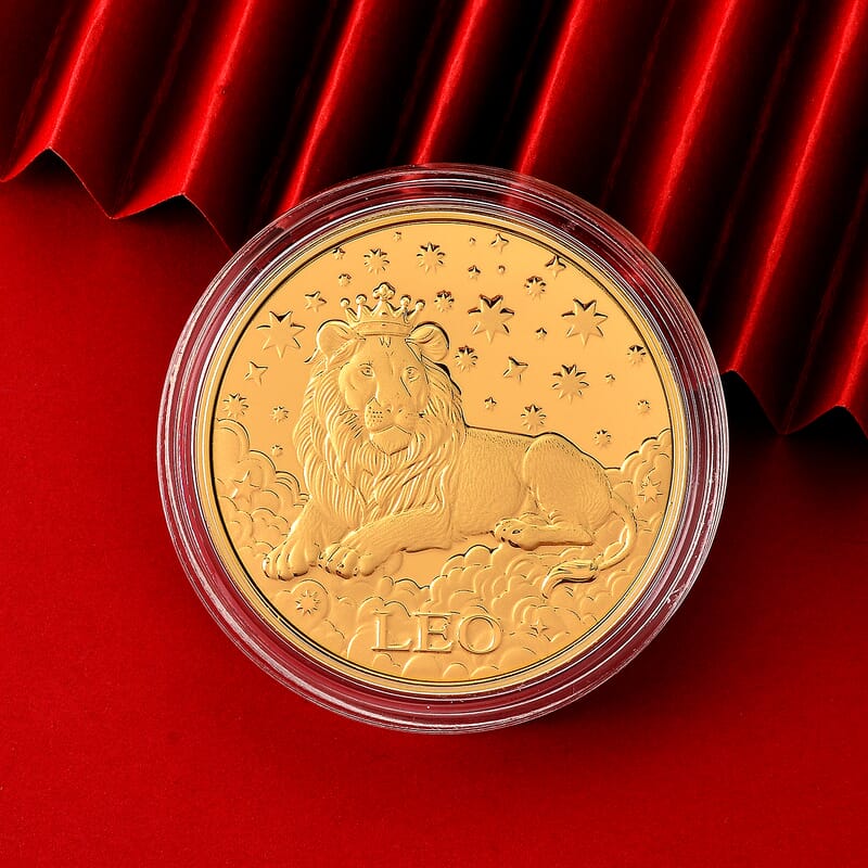 24K Gold Celestial Zodiac Collection - Leo Embossed Double View Coin Sheet 10mg (50mm)