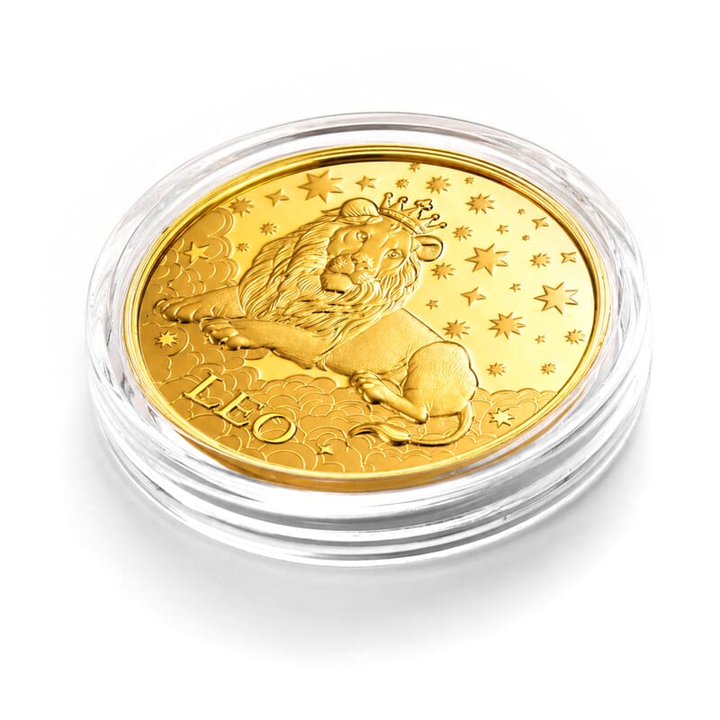 24K Gold Celestial Zodiac Collection - Leo Embossed Double View Coin Sheet 10mg (50mm)