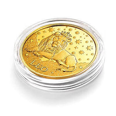 24K Gold Celestial Zodiac Collection - Leo Embossed Double View Coin Sheet 10mg (50mm)