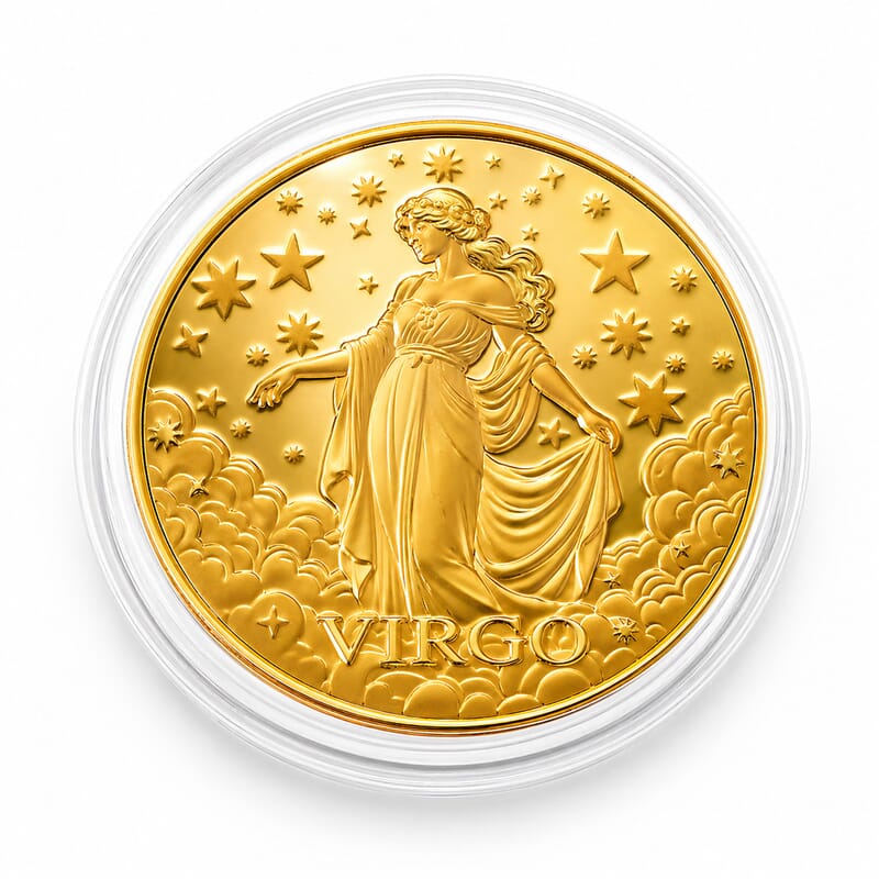 24K Gold Celestial Zodiac Collection - Virgo Embossed Double View Coin Sheet 10mg (50mm)