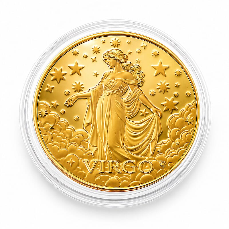 24K Gold Celestial Zodiac Collection - Virgo Embossed Double View Coin Sheet 10mg (50mm)