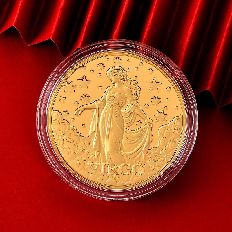 24K Gold Celestial Zodiac Collection - Virgo Embossed Double View Coin Sheet 10mg (50mm)
