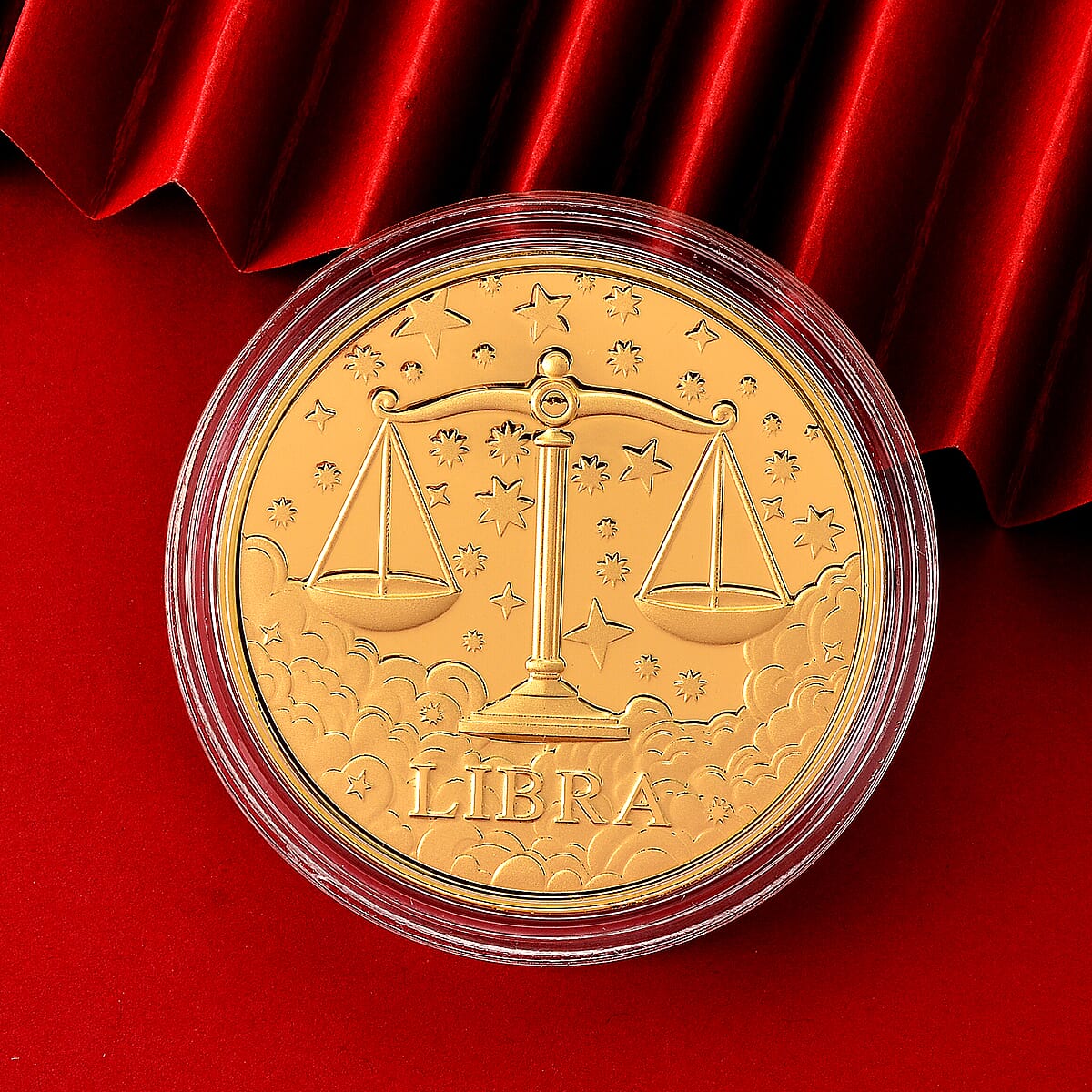 24K Gold Celestial Zodiac Collection - Libra Embossed Double View Coin Sheet 10mg (50mm) image number 1