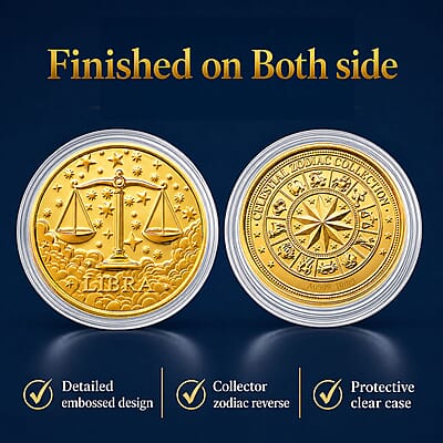 24K Gold Celestial Zodiac Collection - Libra Embossed Double View Coin Sheet 10mg (50mm)