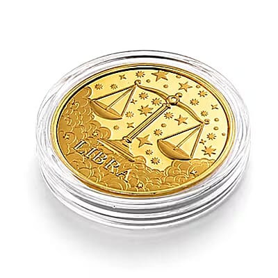 24K Gold Celestial Zodiac Collection - Libra Embossed Double View Coin Sheet 10mg (50mm)