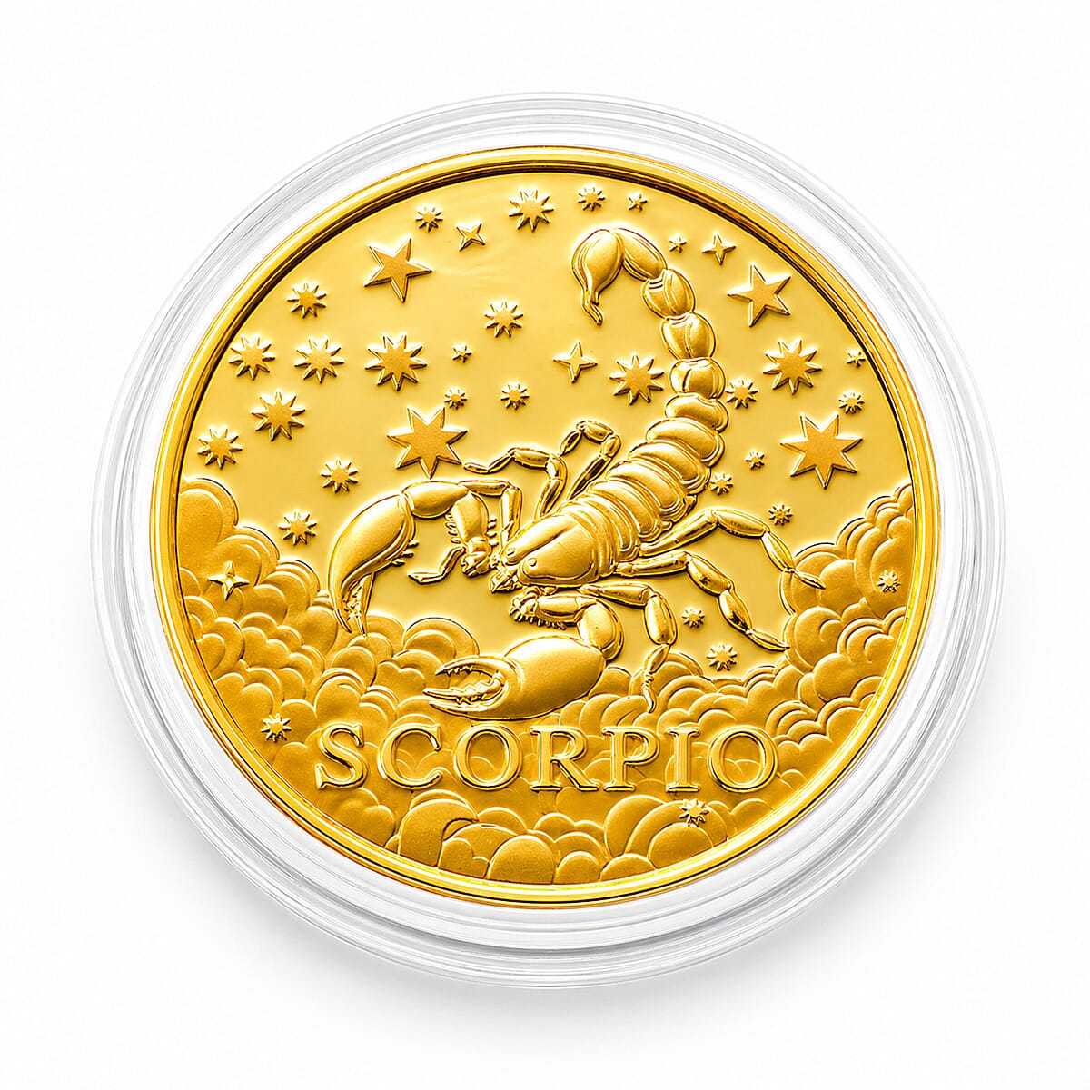 24K Gold Celestial Zodiac Collection - Scorpio Embossed Double View Coin Sheet 10mg (50mm)