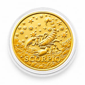 24K Gold Celestial Zodiac Collection - Scorpio Embossed Double View Coin Sheet 10mg (50mm)