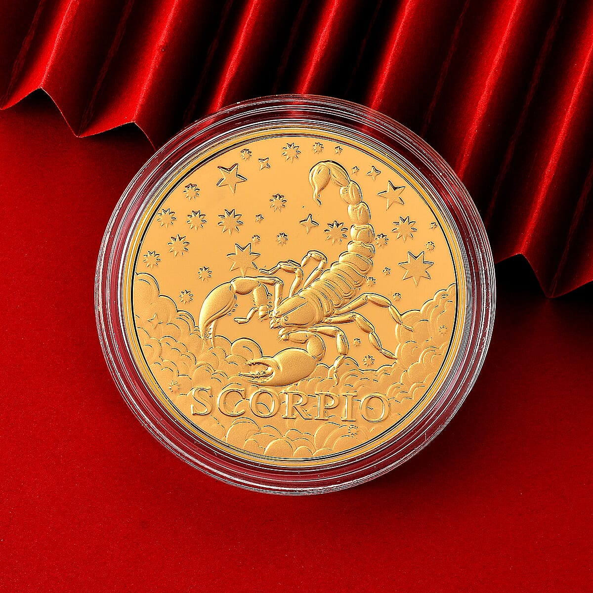 24K Gold Celestial Zodiac Collection - Scorpio Embossed Double View Coin Sheet 10mg (50mm) image number 1
