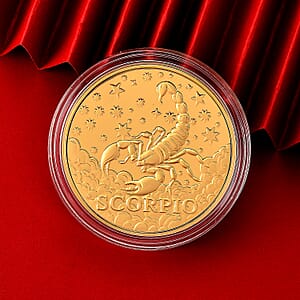 24K Gold Celestial Zodiac Collection - Scorpio Embossed Double View Coin Sheet 10mg (50mm)