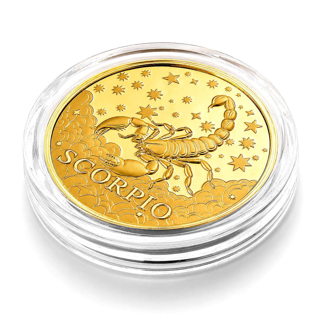 24K Gold Celestial Zodiac Collection - Scorpio Embossed Double View Coin Sheet 10mg (50mm)