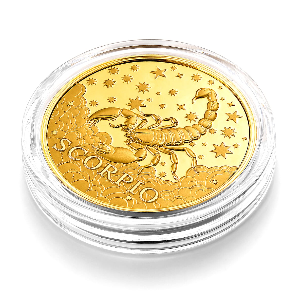 24K Gold Celestial Zodiac Collection - Scorpio Embossed Double View Coin Sheet 10mg (50mm) image number 2