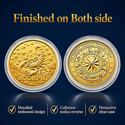 24K Gold Celestial Zodiac Collection - Scorpio Embossed Double View Coin Sheet 10mg (50mm)