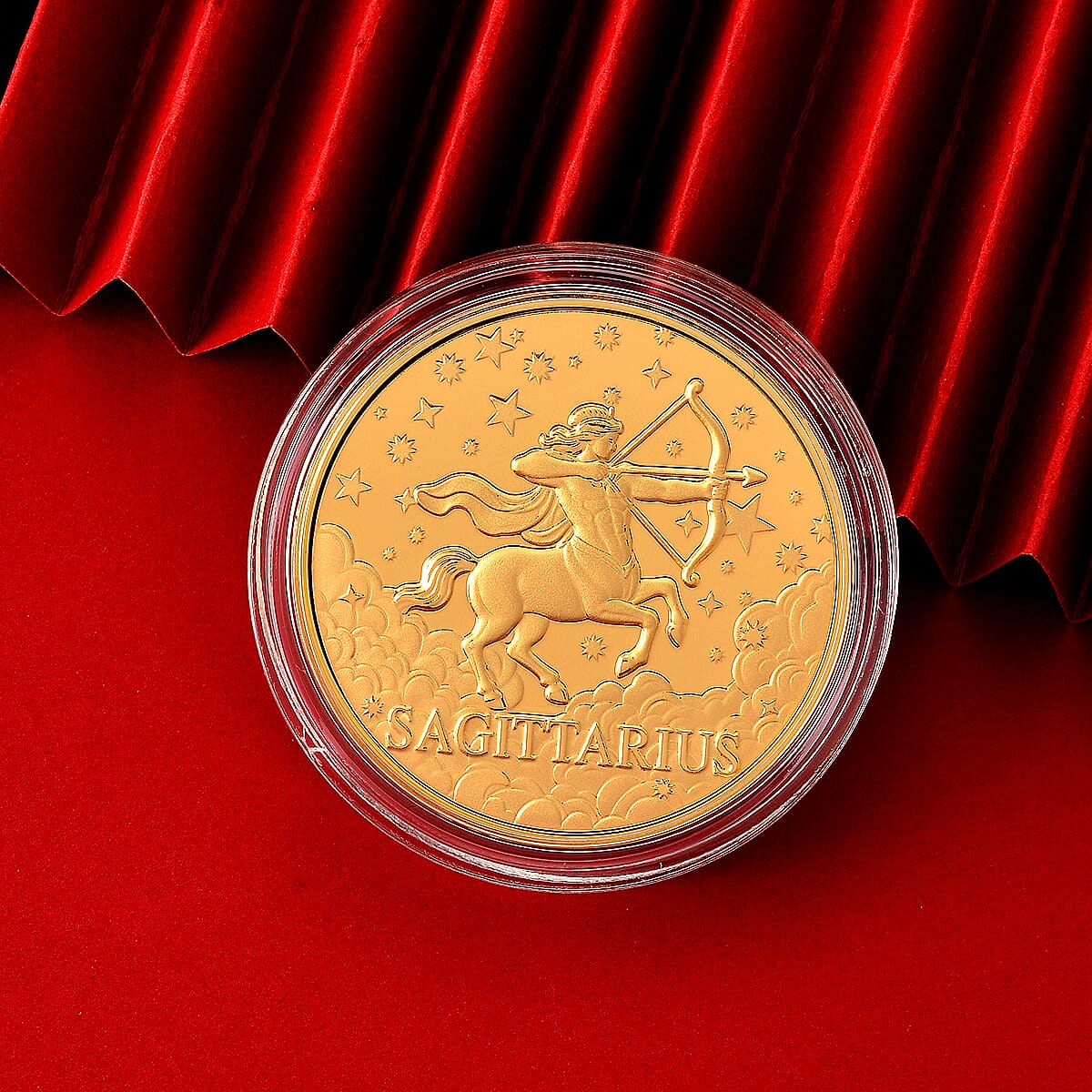 24K Gold Celestial Zodiac Collection - Sagittarius Embossed Double View Coin Sheet 10mg (50mm) image number 1