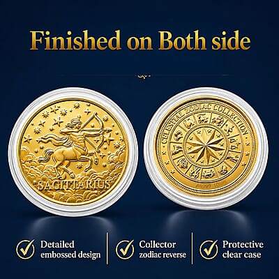 24K Gold Celestial Zodiac Collection - Sagittarius Embossed Double View Coin Sheet 10mg (50mm)