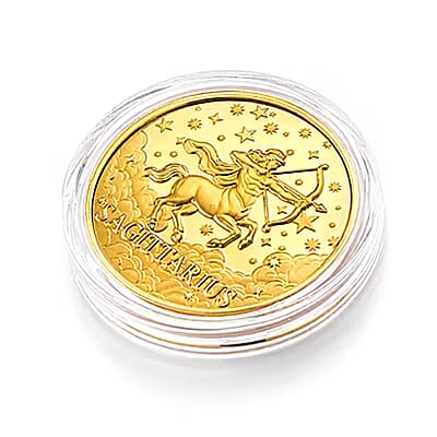 24K Gold Celestial Zodiac Collection - Sagittarius Embossed Double View Coin Sheet 10mg (50mm)