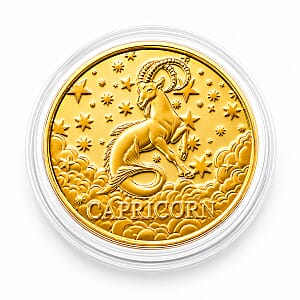 24K Gold Celestial Zodiac Collection - Capricorn Embossed Double View Coin Sheet 10mg (50mm)