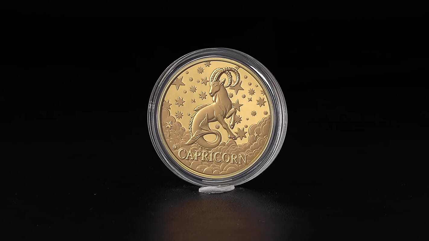 24K Gold Celestial Zodiac Collection - Capricorn Embossed Double View Coin Bar 10mg (50mm)
