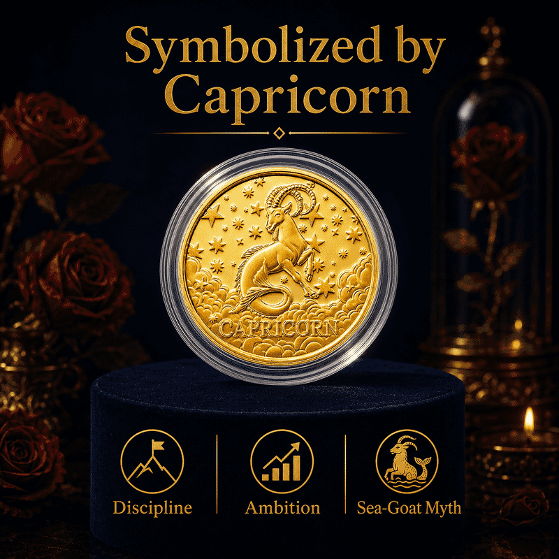 24K Gold Celestial Zodiac Collection - Capricorn Embossed Double View Coin Sheet 10mg (50mm)