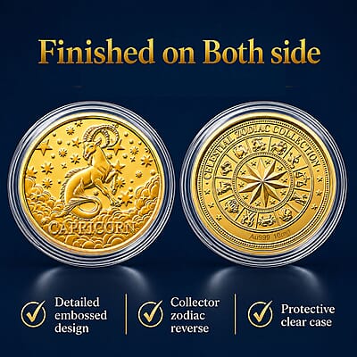 24K Gold Celestial Zodiac Collection - Capricorn Embossed Double View Coin Sheet 10mg (50mm)