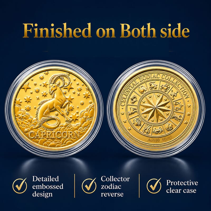 24K Gold Celestial Zodiac Collection - Capricorn Embossed Double View Coin Sheet 10mg (50mm)