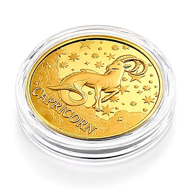 24K Gold Celestial Zodiac Collection - Capricorn Embossed Double View Coin Sheet 10mg (50mm)