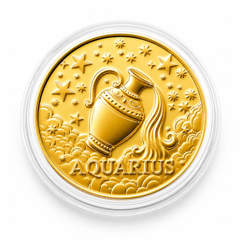 Doorbuster 24K Gold Celestial Zodiac Collection - Aquarius Embossed Double View Coin Sheet 10mg (50mm)