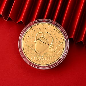 24K Gold Celestial Zodiac Collection - Aquarius Embossed Double View Coin Sheet 10mg (50mm)