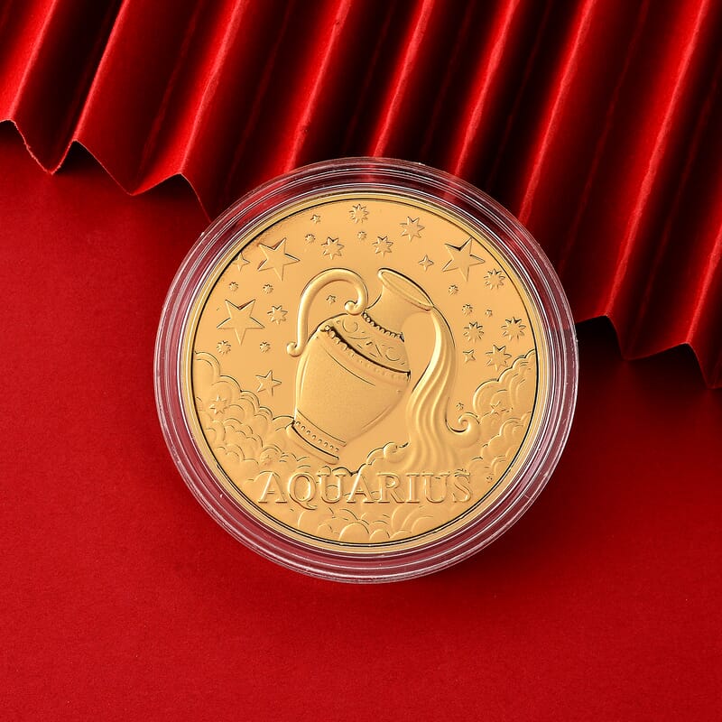 Doorbuster 24K Gold Celestial Zodiac Collection - Aquarius Embossed Double View Coin Sheet 10mg (50mm)