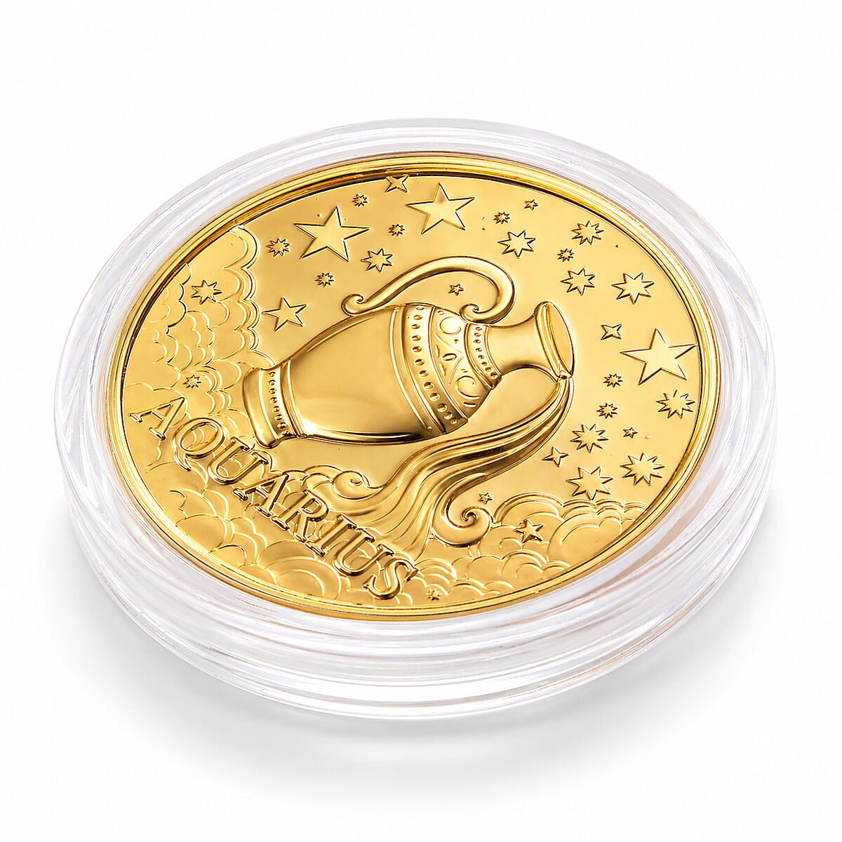 24K Gold Celestial Zodiac Collection - Aquarius Embossed Double View Coin Sheet 10mg (50mm) image number 2