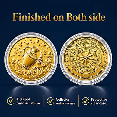 24K Gold Celestial Zodiac Collection - Aquarius Embossed Double View Coin Sheet 10mg (50mm)