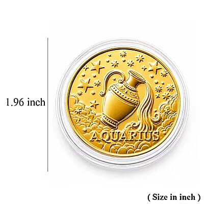 24K Gold Celestial Zodiac Collection - Aquarius Embossed Double View Coin Sheet 10mg (50mm)