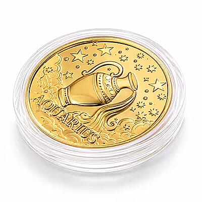 24K Gold Celestial Zodiac Collection - Aquarius Embossed Double View Coin Sheet 10mg (50mm)