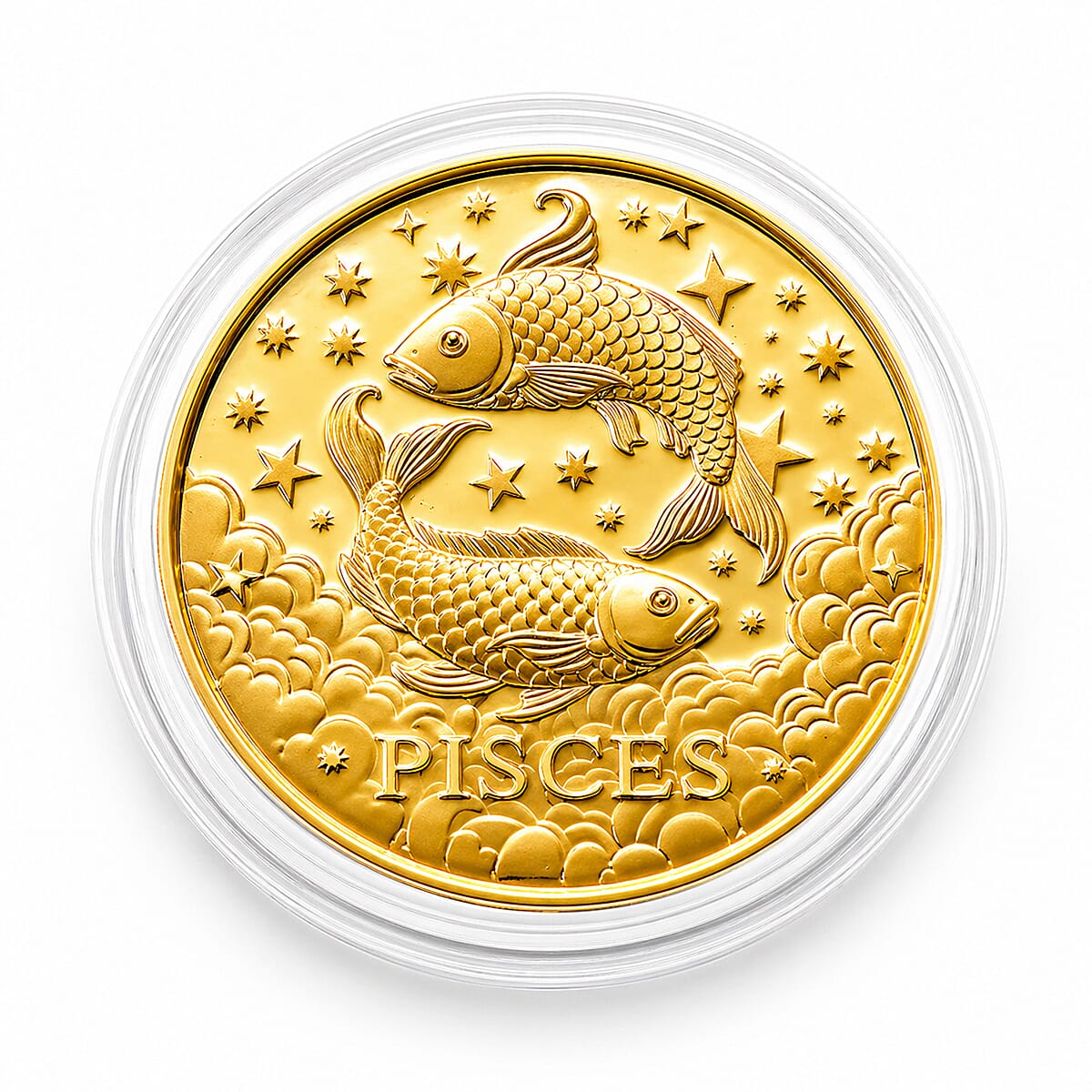 24K Gold Celestial Zodiac Collection - Pisces Embossed Double View Coin Sheet 10mg (50mm)