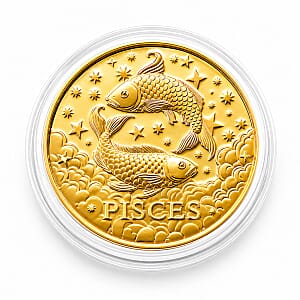 24K Gold Celestial Zodiac Collection - Pisces Embossed Double View Coin Sheet 10mg (50mm)
