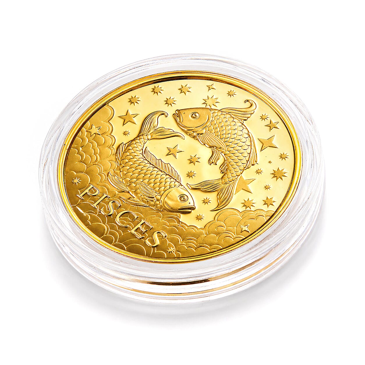 24K Gold Celestial Zodiac Collection - Pisces Embossed Double View Coin Sheet 10mg (50mm)