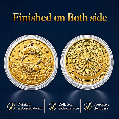 24K Gold Celestial Zodiac Collection - Pisces Embossed Double View Coin Sheet 10mg (50mm)